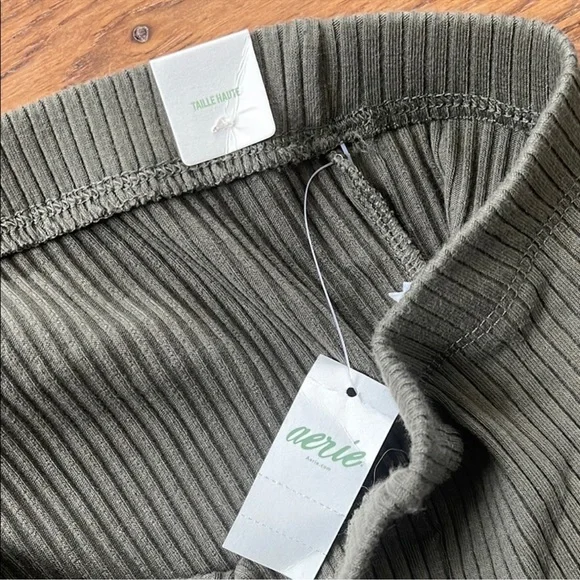 Aerie Ribbed Olive Flare Pants - Picture 5 of 5